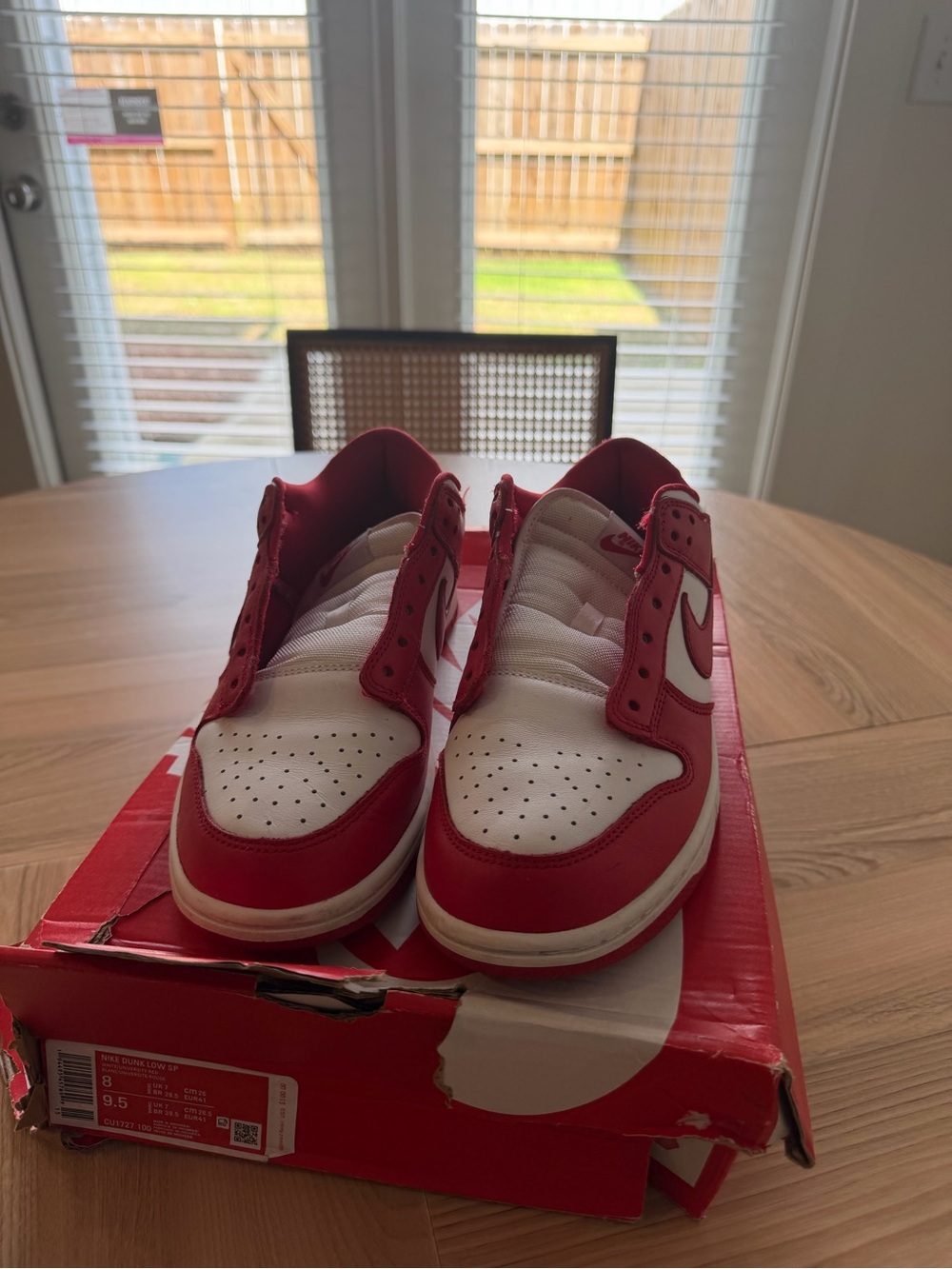Nike Red and White Low-Top Dunks